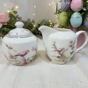 Grace Teaware Cottage Rose & Birds Magnolia Garden Sugar Creamer Set